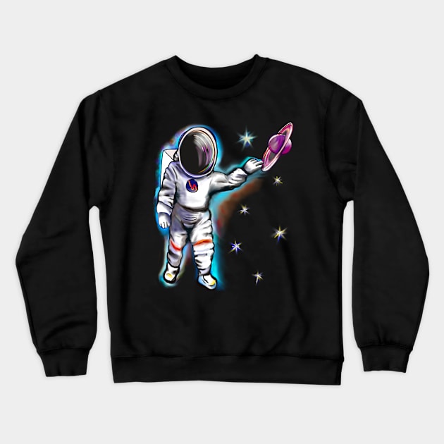 Astronaut in space reaching for the stars 2 - cute Cavoodle, Cavapoo, Cavalier King Charles Spaniel Crewneck Sweatshirt by Artonmytee